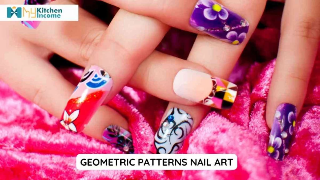 Geometric Patterns Nail Art showing colourful patterns 