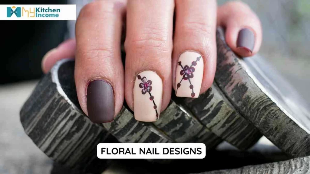 A dark brown neat necklace like flower nail art 